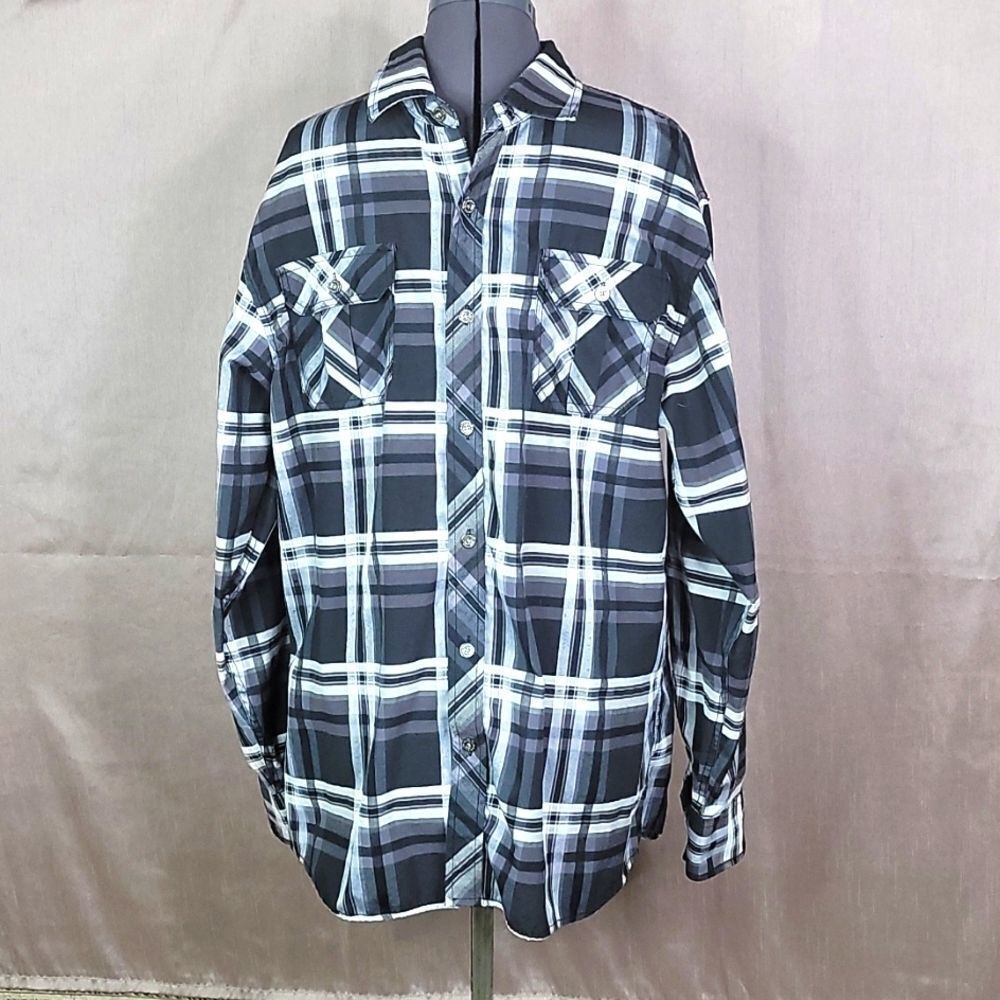 BEYOND THE‎ LIMIT Men's  Black and White Plaid Western Shirt XL
